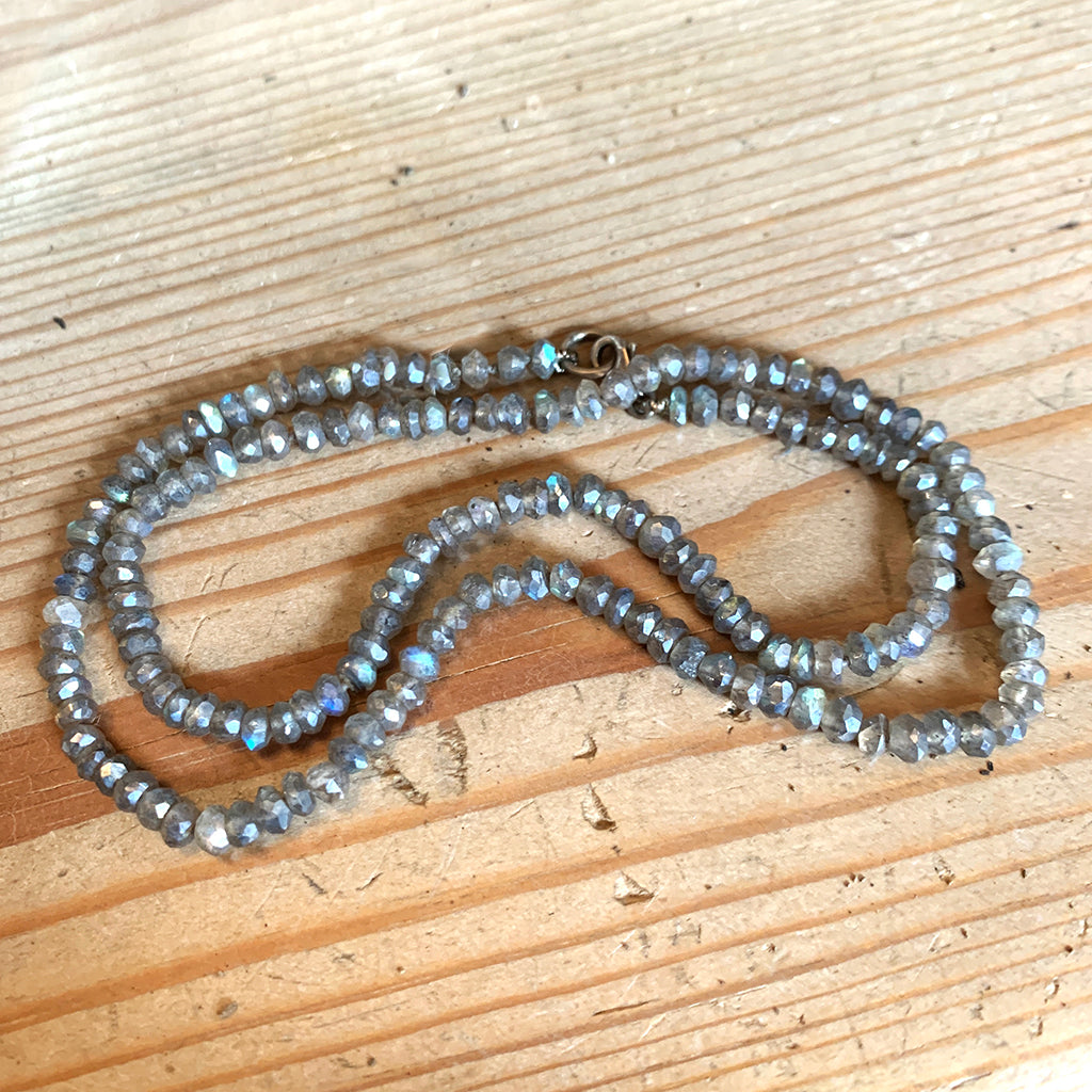 Tiny Labradorite Rondels Strung and Knotted 18 inches Necklace