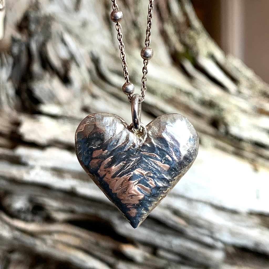 Oxidised Heavy Silver Heart with Beaten Finish Necklace