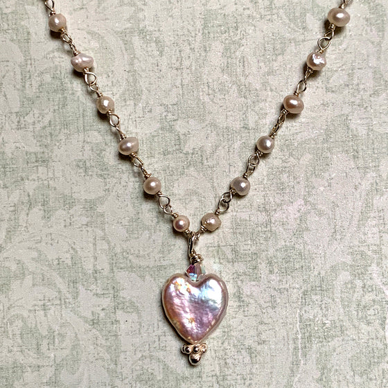 Pearl Heart on Round Pearl Chain Necklace