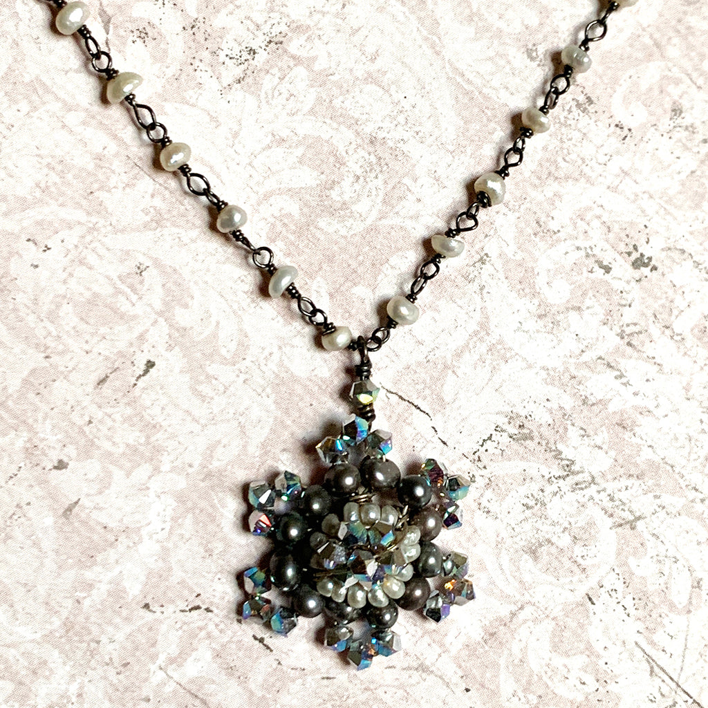 Pearl & Crystal Snowflake Necklace