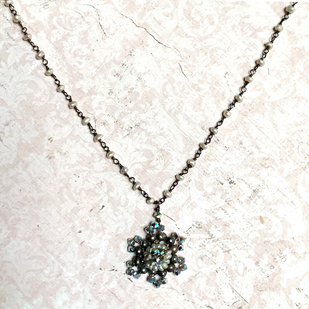 Pearl & Crystal Snowflake Necklace