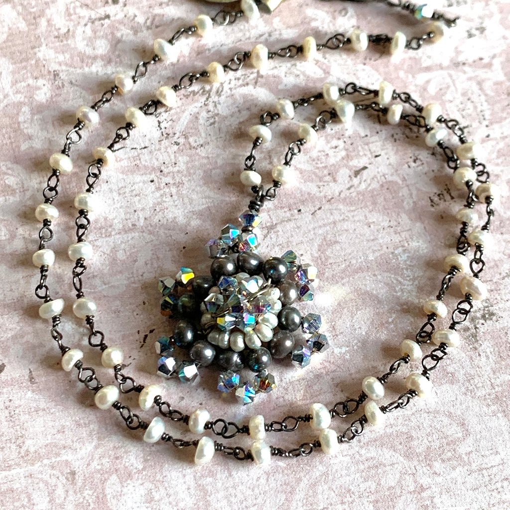 Pearl & Crystal Snowflake Necklace