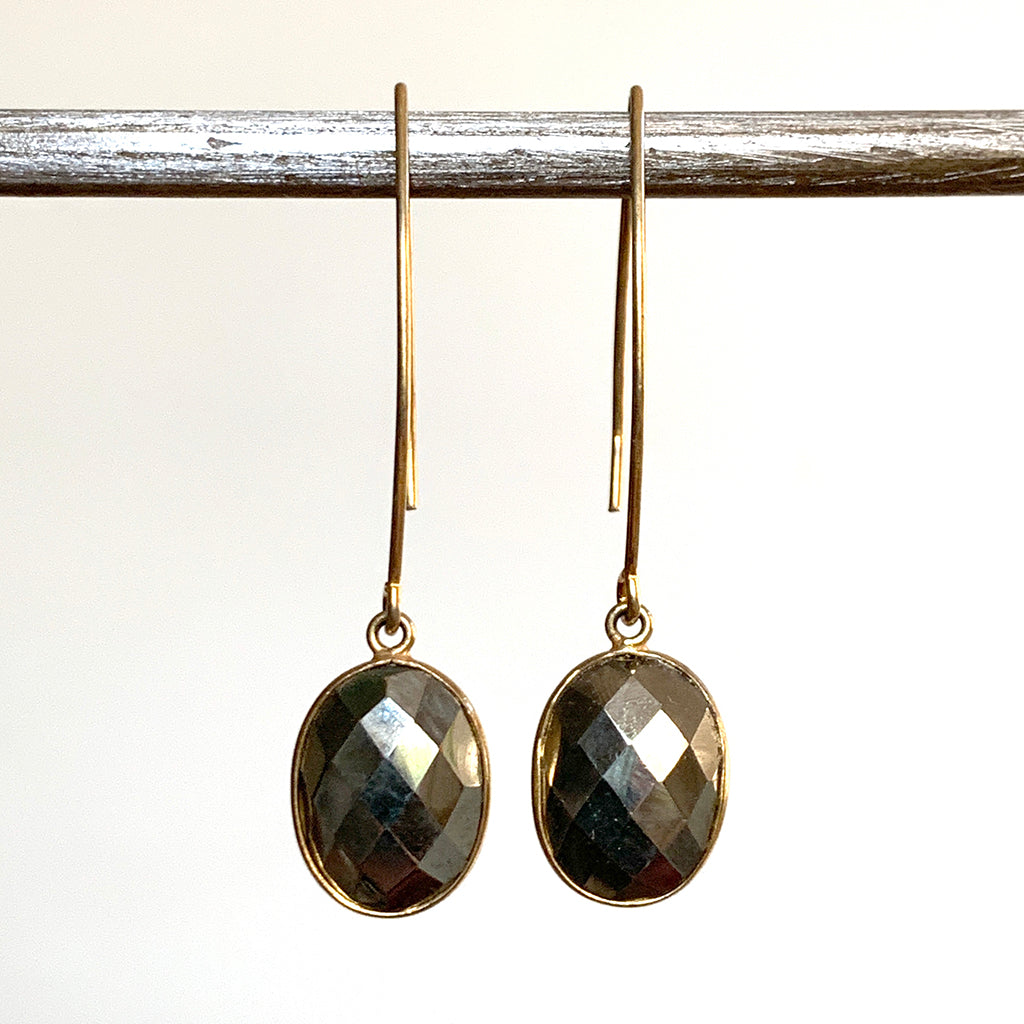 Faceted Pyrites Oval Arc Earrings