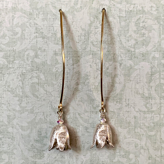 Silver Bell-Flower Arc Earrings