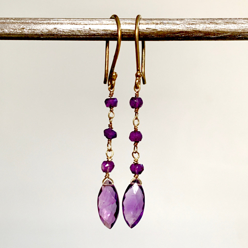 Marquise Shape Amethyst on Matching Chain Earrings