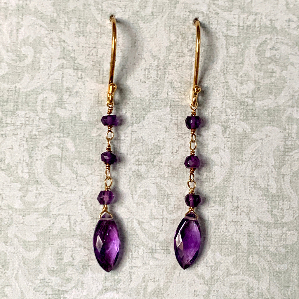 Marquise Shape Amethyst on Matching Chain Earrings