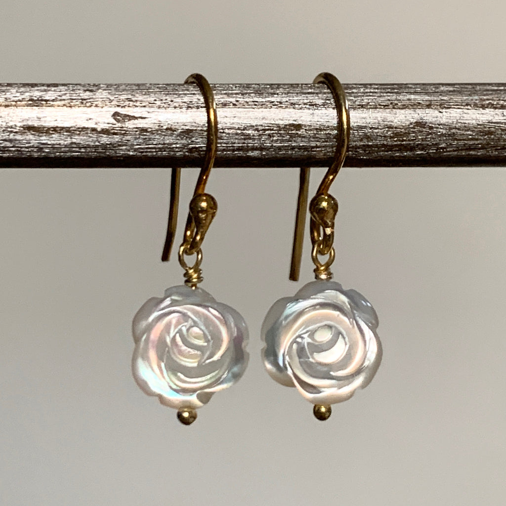 Tiny Mother of Pearl Rose Earrings