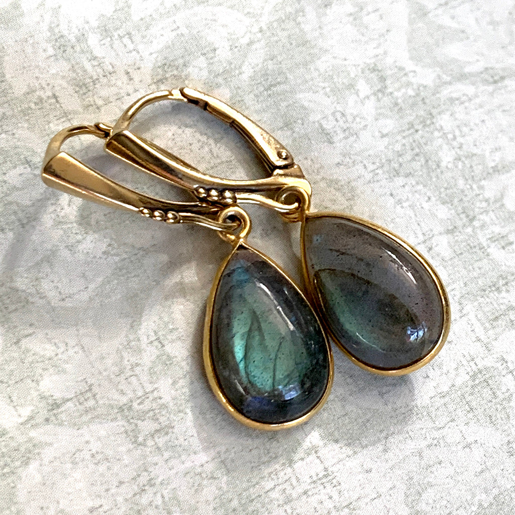 Smooth Labradorite Teardrop on Latch Back Gold Filled Earrings