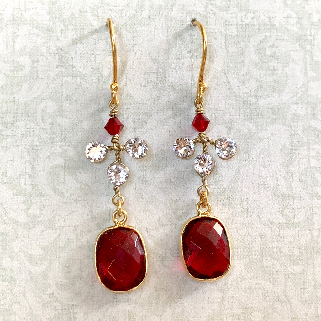 Red Crystal & Diamante Set Earrings