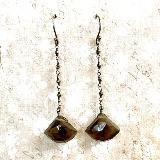 Faceted Misty Moonstone Fan on Hematite Chain