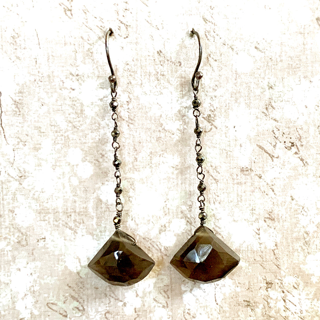Faceted Misty Moonstone Fan on Hematite Chain