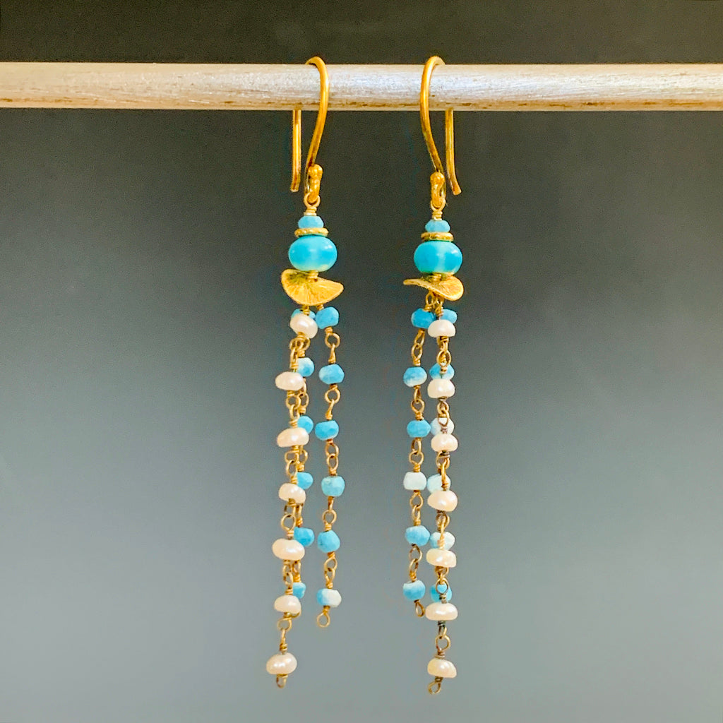 Turquoise & Pearl Tassel Earrings