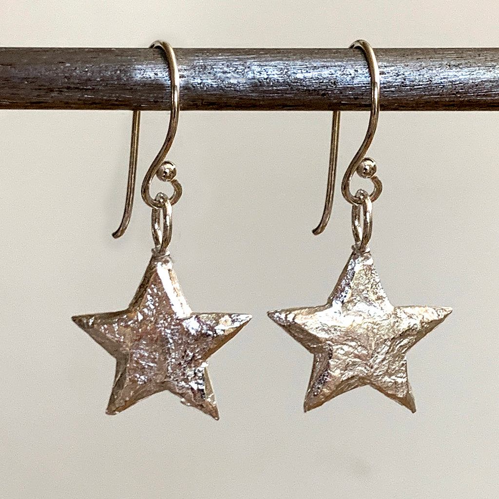 Silver Plated English Pewter Stars on Sterling Silver Earrings