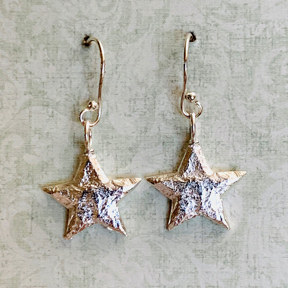 Silver Plated English Pewter Stars on Sterling Silver Earrings