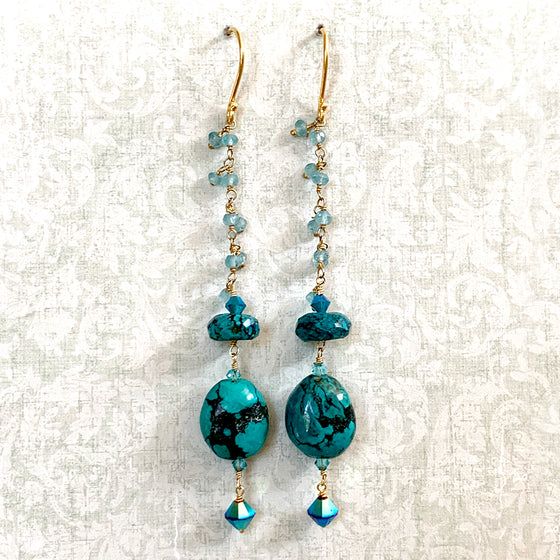 Extra Long Genuine Chinese Turquoise Earrings