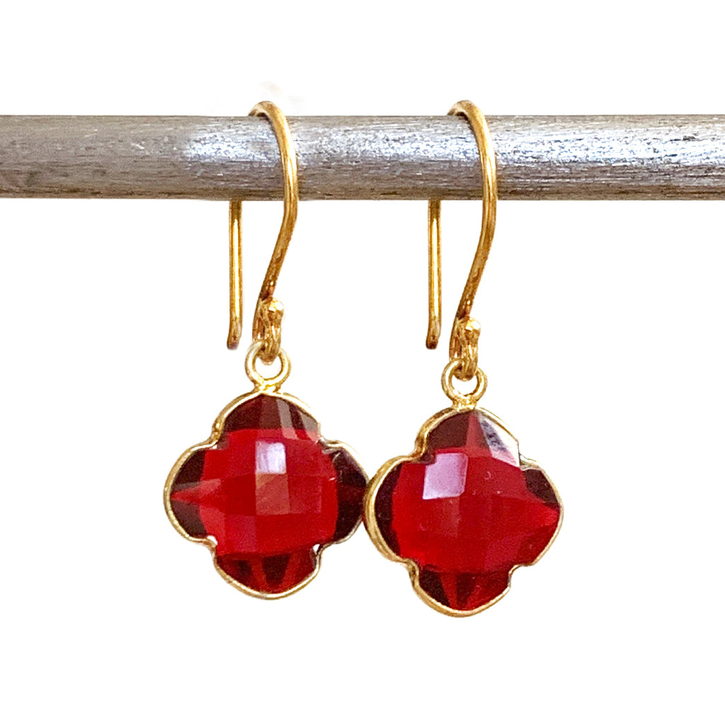 Red Crystal Clover Earrings