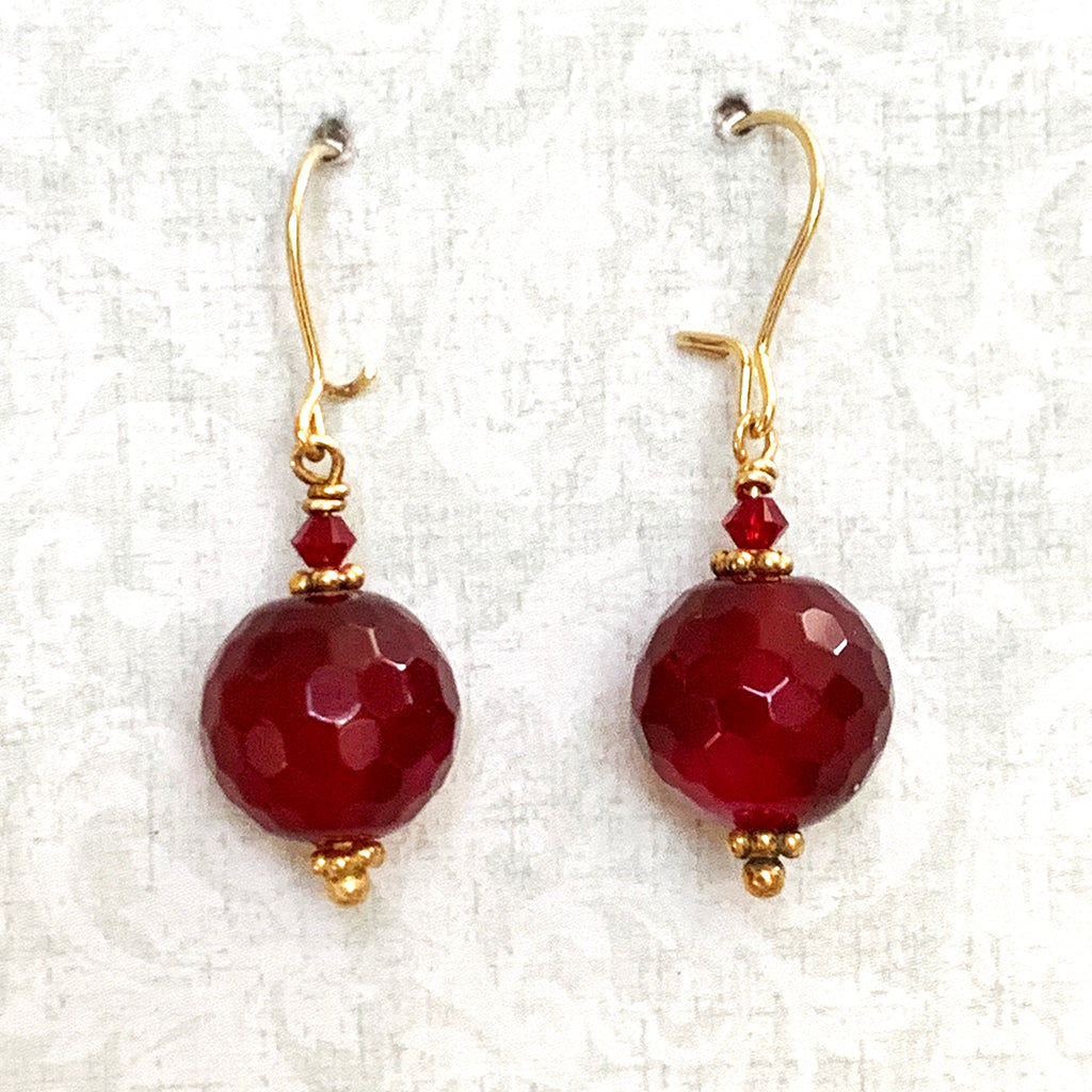 Ruby Coloured Faceted Globe Earrings