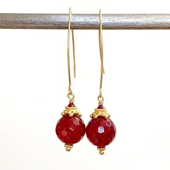 Ruby Coloured Faceted Collared Globe Arc Earrings