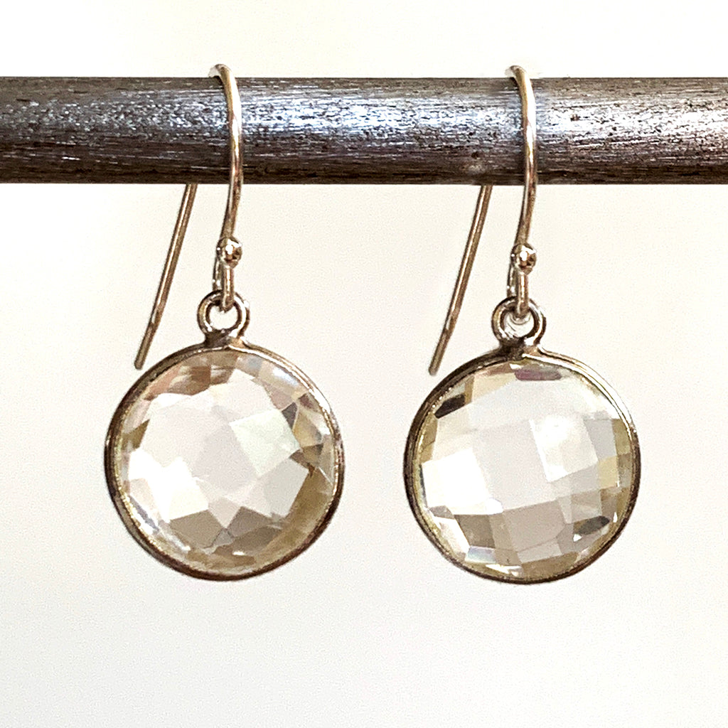 Faceted Round Rock Crystal Earrings