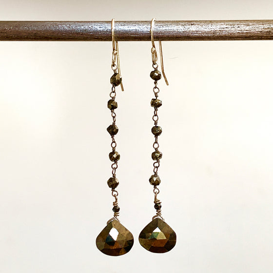Pyrites Faceted Briolette on Pyrites Chain Earrings
