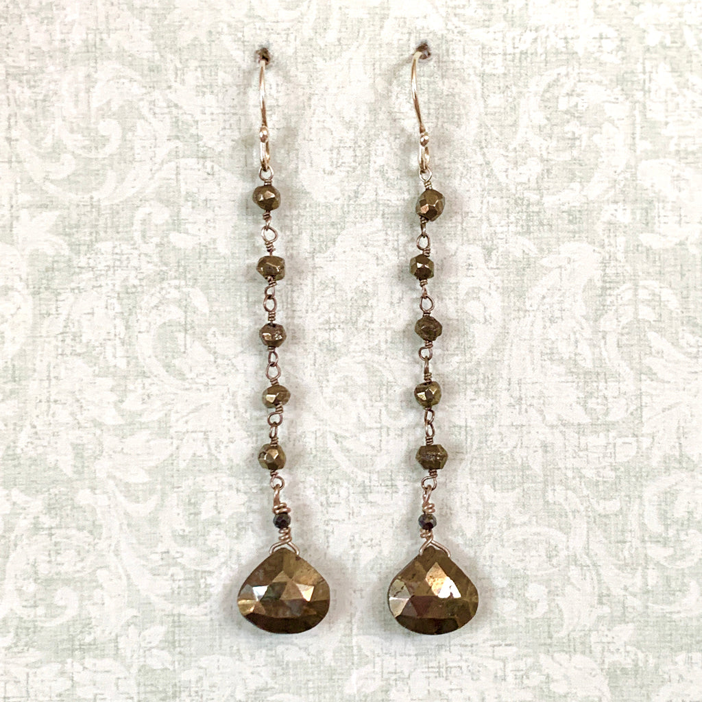 Pyrites Faceted Briolette on Pyrites Chain Earrings