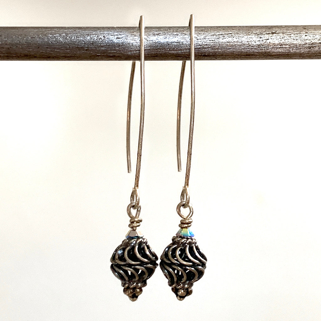 Silver Cage Bead Arc Earrings