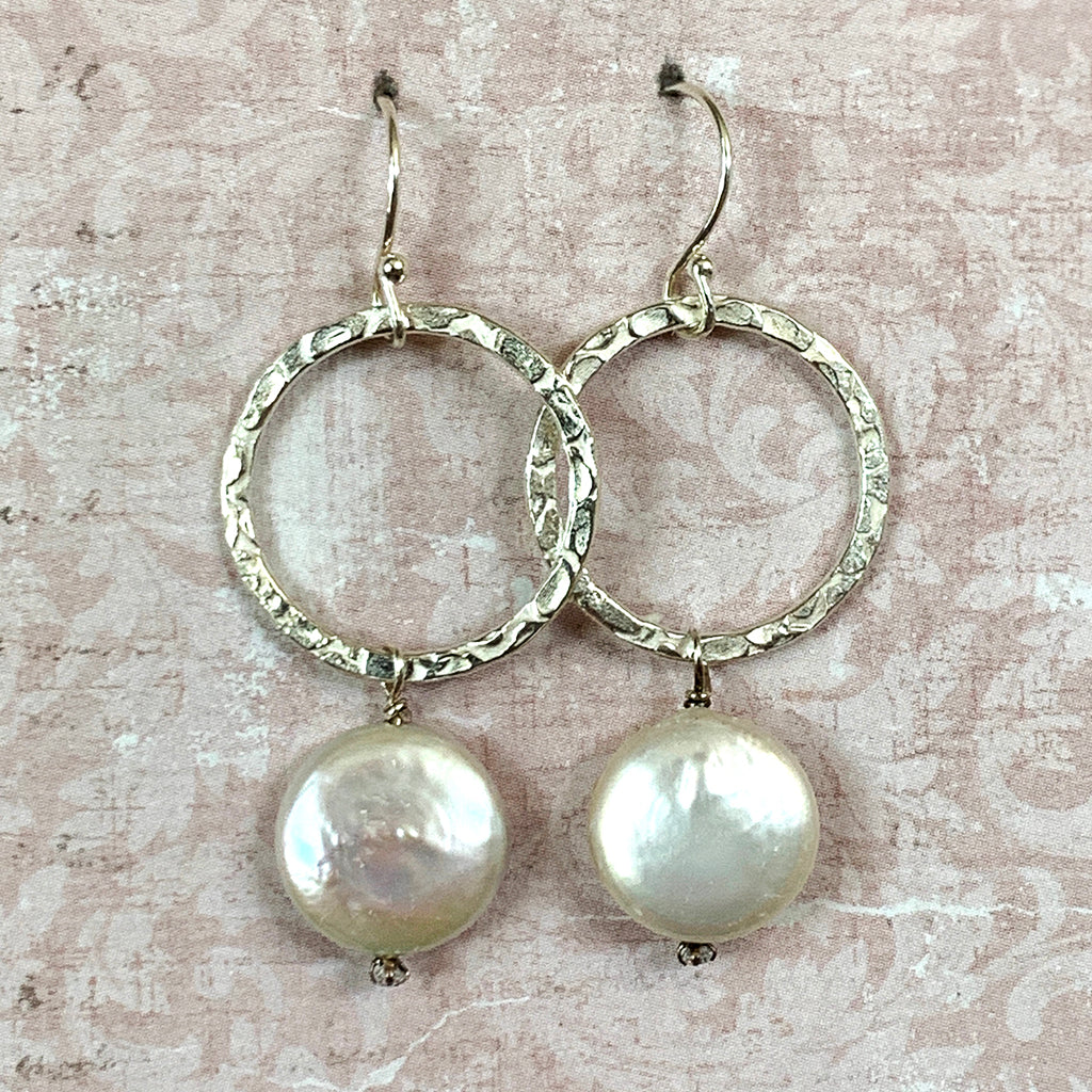 Silver Hoop With Coin Pearl Drop Earrings