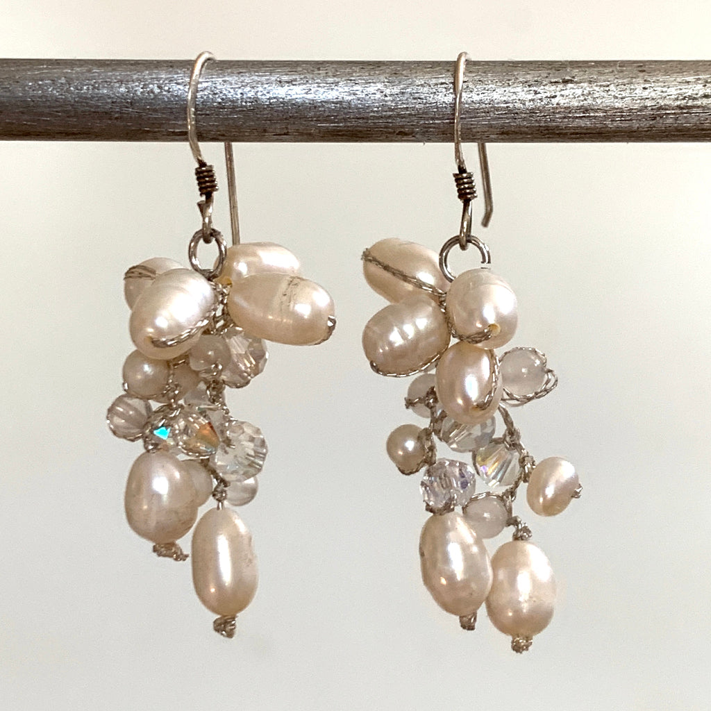 Pearl & Crystal Grape Style Earrings