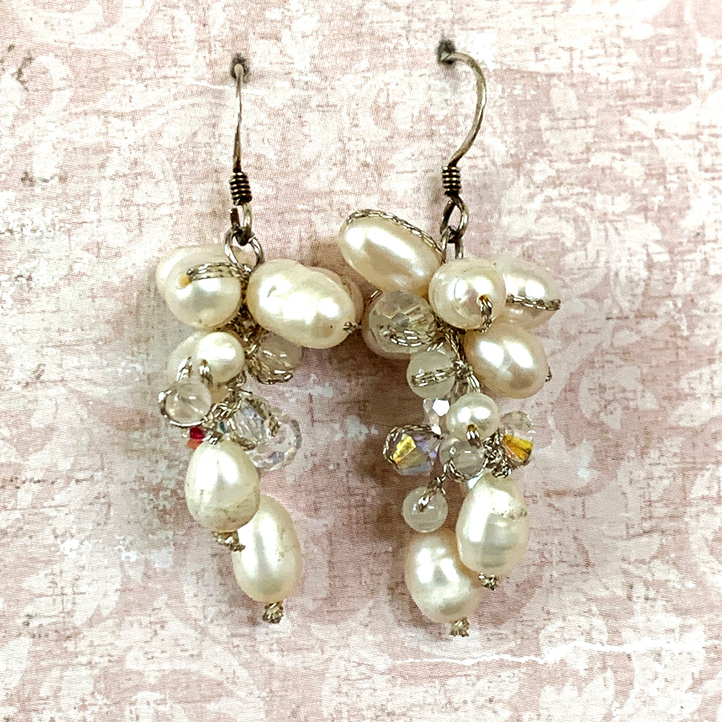 Pearl & Crystal Grape Style Earrings