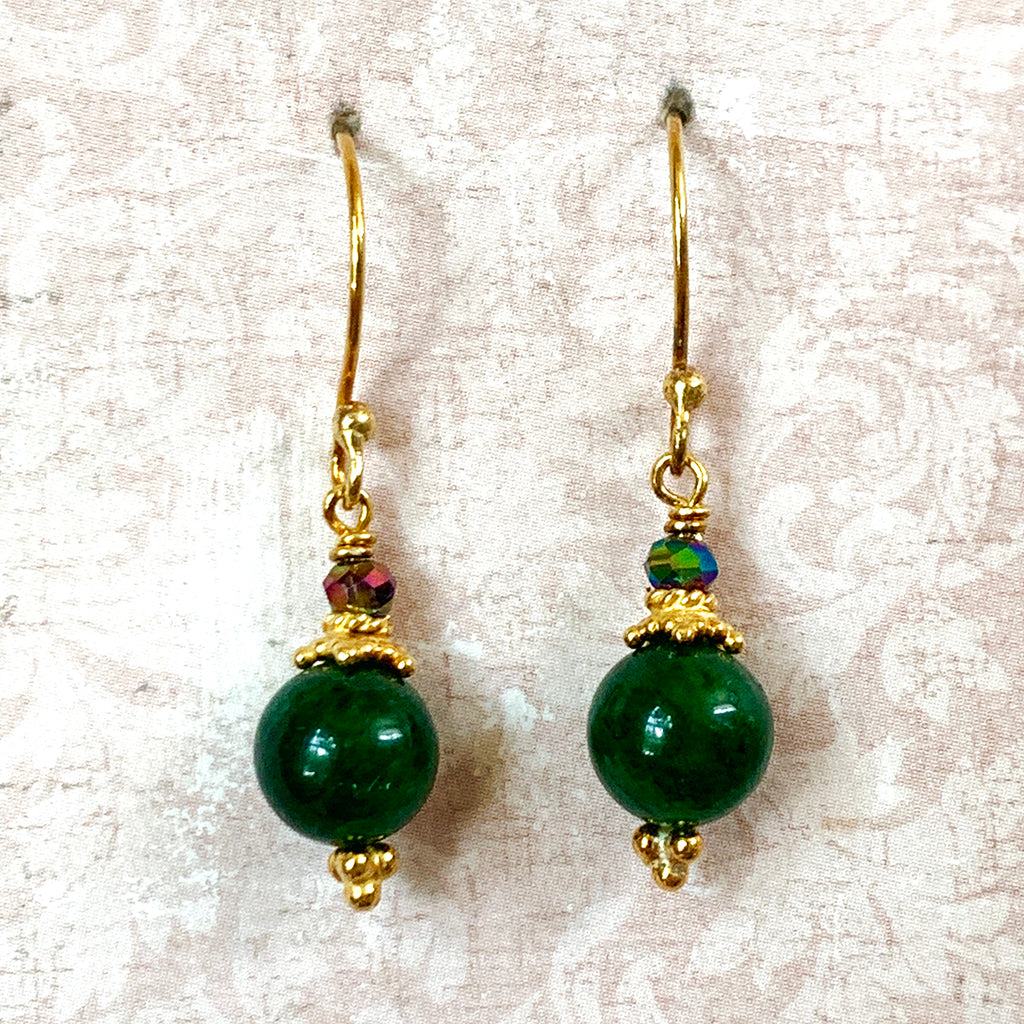 Dark Green Aventurine & Gold Earrings