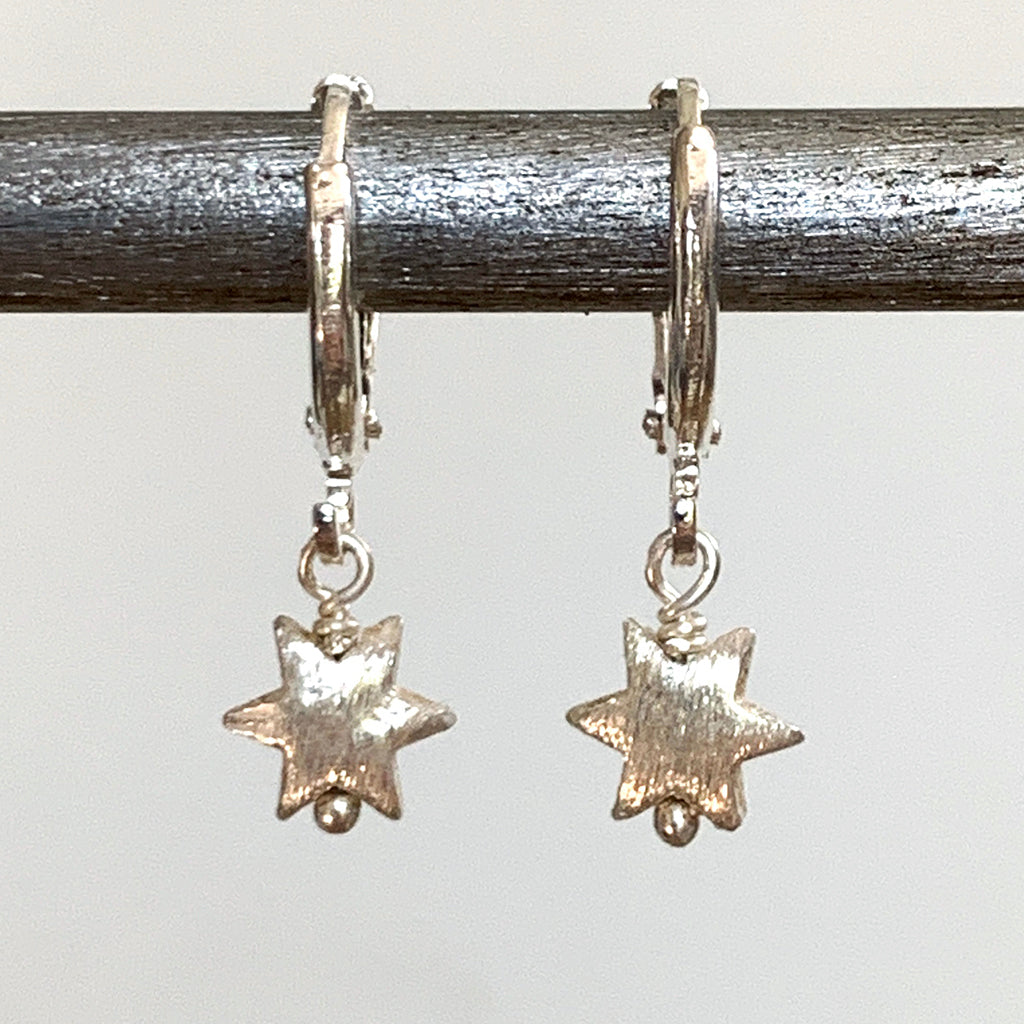 Frosted Silver Star Hoop Earrings