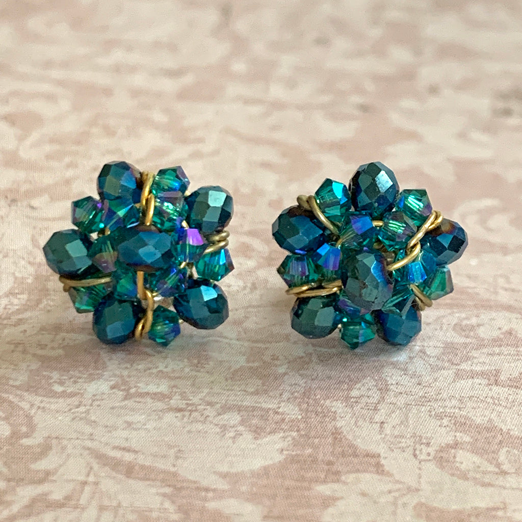 Turquoise Crystal Cluster Stud Earrings