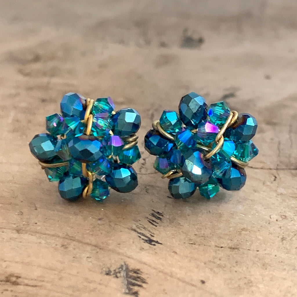 Turquoise Crystal Cluster Stud Earrings Snow Jewels