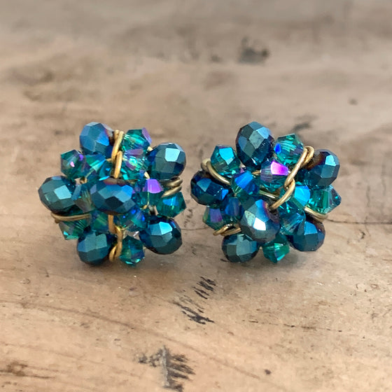 Turquoise Crystal Cluster Stud Earrings