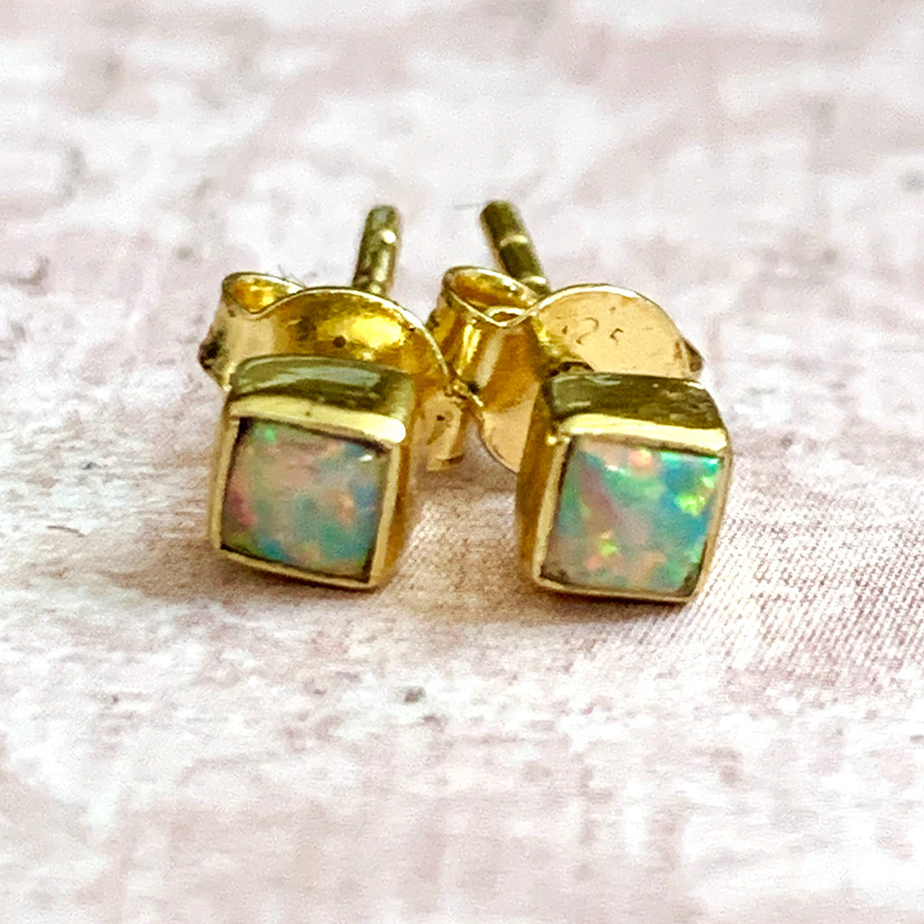 Genuine Opal Square Stud Earrings