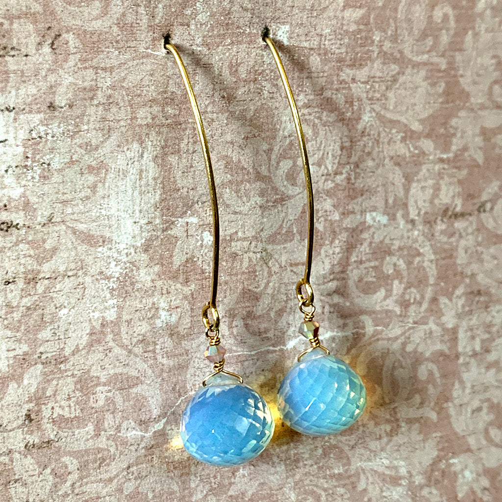 Stunning AAA Laser Cut Onion Opalite on Gold Vermeil Arc Earrings