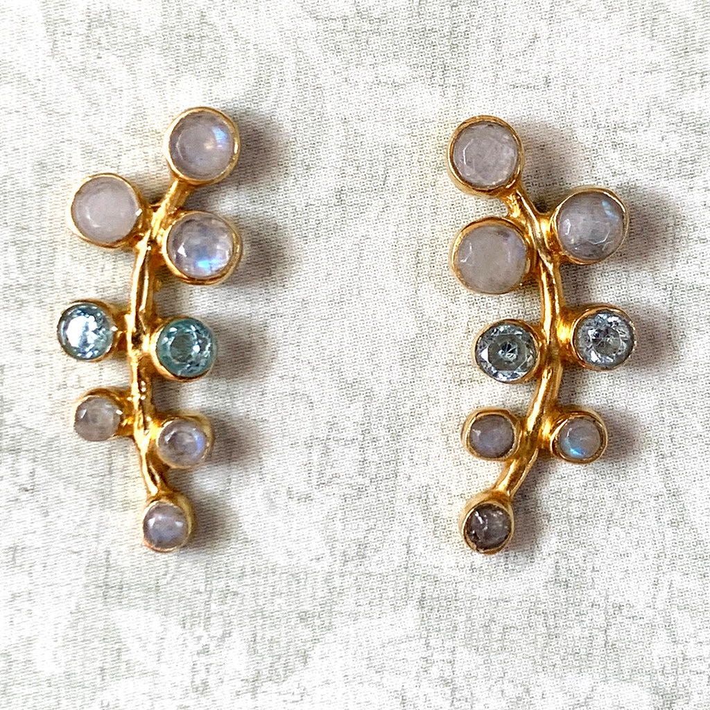 Moonstone and White Sapphire Earwing Earrings