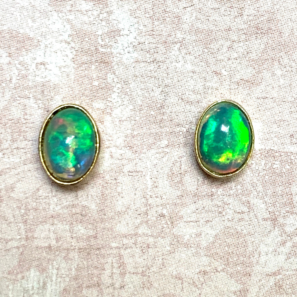 Ethiopian Opal and Gold Stud Earrings
