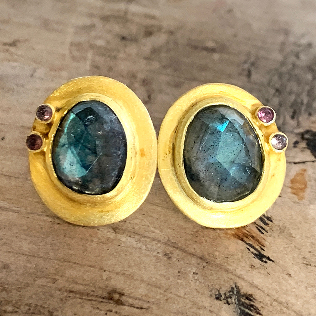 Faceted Labradorite and Topaz Large Stud Earrings