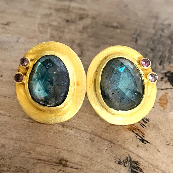 Faceted Labradorite and Topaz Large Stud Earrings