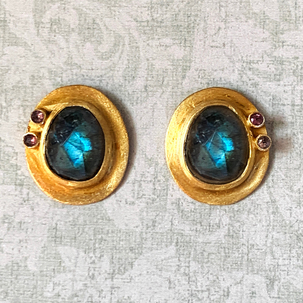 Faceted Labradorite and Topaz Large Stud Earrings