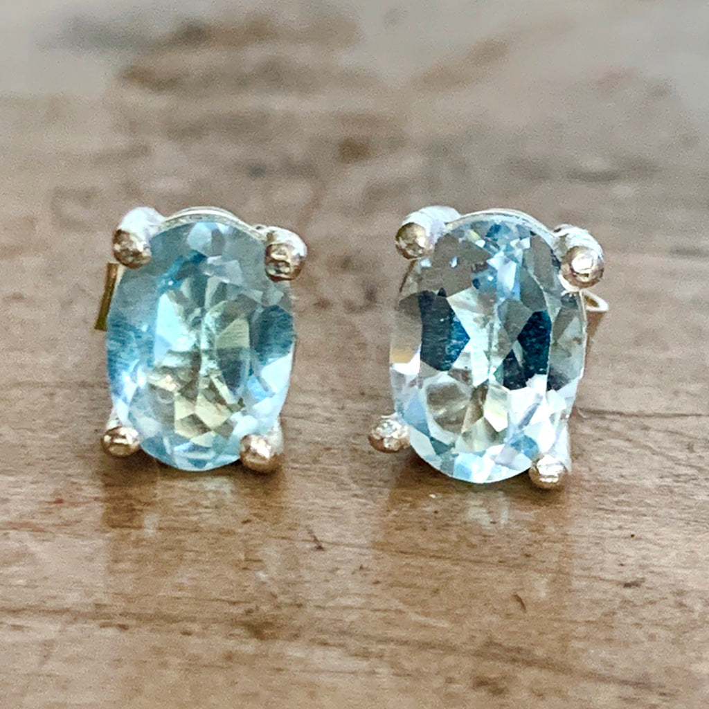 Opal Aquamarine Silver Stud Earrings