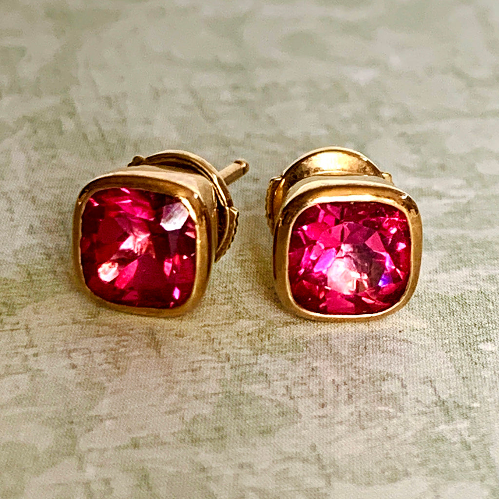 Pink Topaz Stud Earrings Hand Made in 9ct Gold