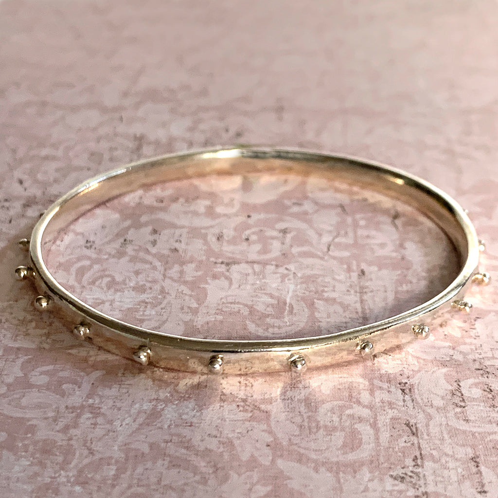 Handmade Solid Silver Heavy Dotted Bangle Bracelet