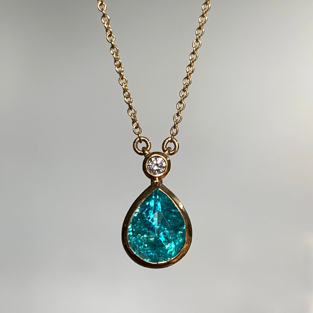 Apatite Drop and Diamond Pendant 9ct Gold Necklace