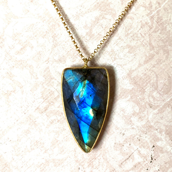 Faceted Labradorite Shield Pendant Necklace