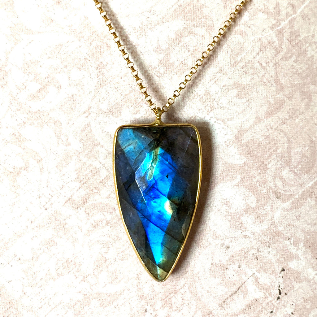 Faceted Labradorite Shield Pendant Necklace