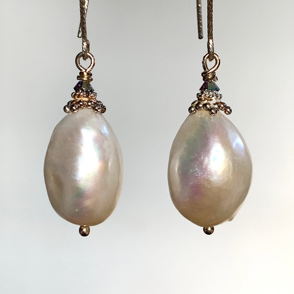 Extra Large Baroque Pearl Silver Arc Earrings
