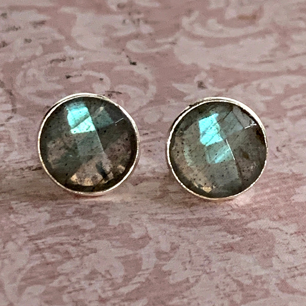 Faceted Labradorite Round Stud Earrings