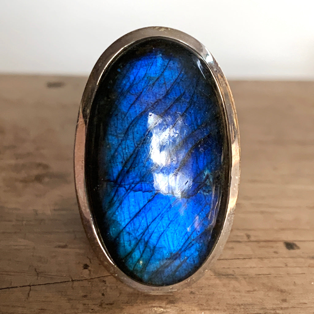 Incredible AAA Quality Large Oval Labradorite Ring